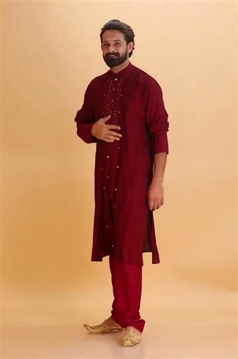 Maroon Mirror Work Kurta Set for Men | Royal Ethnic Wear for Weddings 2026 #mensfashion #ethnicwear