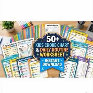 50+ Printable Chore Chart & Routine Worksheets for Kids #bundles #worksheetsforkids #dailyroutine