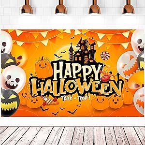 tineit Happy Halloween Banner, Large 71" X 43" Happy Halloween Backdrop, Halloween Backdrops for Photography, Halloween Backdrop for Kids Indoor Halloween Party Decorations