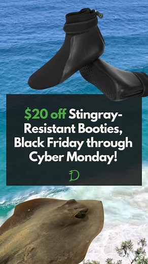 Don’t let stingrays stand between you and the waves. Because serious ocean time deserves serious protection. Get $20 off Dragonskin stingray-resistant booties this Black Friday through Cyber Monday. Visit our website or Amazon to save. Protection that performs, wherever the waves take you. | DragonSkin | Facebook