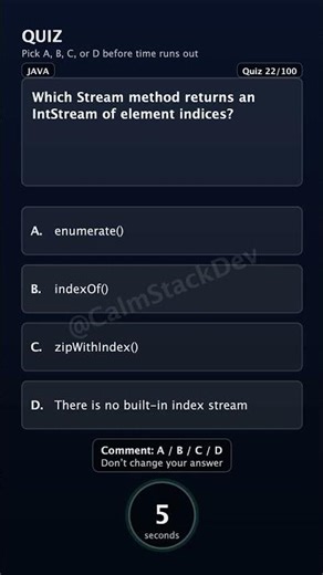 Quiz-122 | Stream indices as IntStream — how? | #shorts #java #quiz