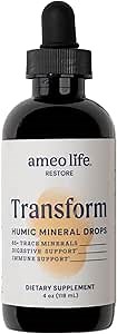 Ameo Life Humic & Fulvic Mineral Drops – Ionic Trace Minerals for Immune, Digestive & Cognitive Support – 65+ Essential Minerals from Organic Soil – Gentle Cleansing – 4 fl oz