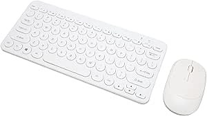 PUSOKEI Wireless Keyboard and Mouse Combo, 2.4G USB 78 Keys Keyboard and Optical Mouse Set, Retro Round Keycap, Ergonomic and Quiet, Compact, Slim for Windows Desktop PC (White)
