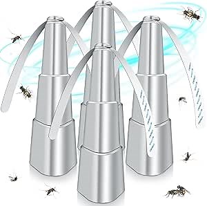 Fly Fans for Tables, Fly Repellent Fan Indoor Outdoor with Holographic Blades Keep Flies Away, Bug Repellent Outdoor for Picnic, Party, Restaurant, Kitchen, and BBQ, 4 Pack, Silver