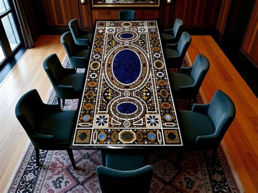Black Marble Dining Table Top: Handmade Pietra Dura Inlay - Etsy