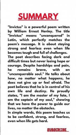 Summary of Invictus by William Ernest Henley