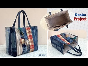 Easy to sew a tote bag from jeans waist , sewing diy a denim tote bag tutorial , denim projects