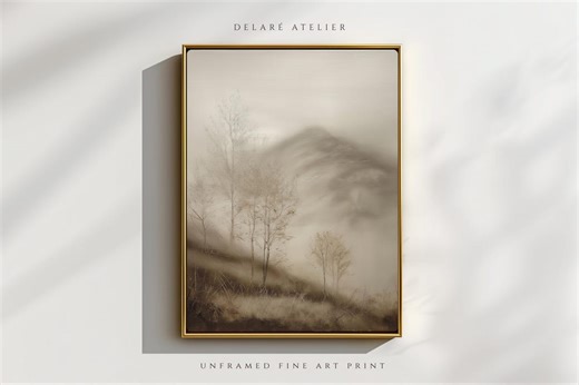 Sepia Minimalist Tree Wall Art | Neutral Vertical Landscape Print | Vintage Farmhouse Decor | Calm Bedroom Gallery Wall | Large Size Art - Etsy