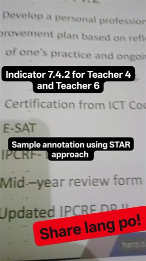 100K views · 813 reactions | Indicator 7.4.2 for Teacher 4 and Teacher 6 Reclassification.. with sample MOVs and Sample annotation #ECP #reclassification #ClassroomObservation #bonusesmonetization | Harold Cruzena | Facebook