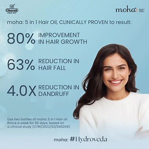 Strengthen and nourish your hair from root to tip with moha: 5 in 1 Hair Oil! Nourishes hair follicles and enables hair growth. Strengthens hair, thus minimising hair fall. Reduces dandruff and soothes itchy scalp. Maintains hair and scalp health and prevents hair breakage. Makes hair strong, smooth, and shiny Improves hair growth, hair thickness, and density. #mohahaircare #mohahairroutine #moha #hairoil #5in1hairoil #hydroveda #mohahydroveda | moha: