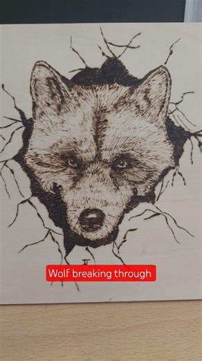 Wolf breaking through #pyrography #kindnessiscool #artandcraft #keepitcreative #art #drawing