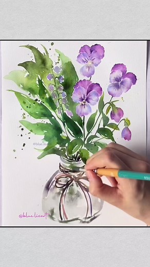 Painting Pansies 💜 #watercolorflorals #watercolortutorial #watercolorpansies | blue.lisart.art