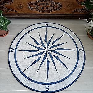Compass Rug Cool Round Area Rug Hypebeast Rug Yacht Mat Boat Mat Soft Ultra Soft Non Slip Summer House Carpet Luxury Home Decor (5x5 ft., Model - 5)