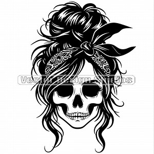 Messy Bun Girl Skull Svg & PNG Files, Mom Bun Hair Face Clipart Silhouette Vector Image, Skeleton SVG T Shirt Design, Digital Download - Etsy