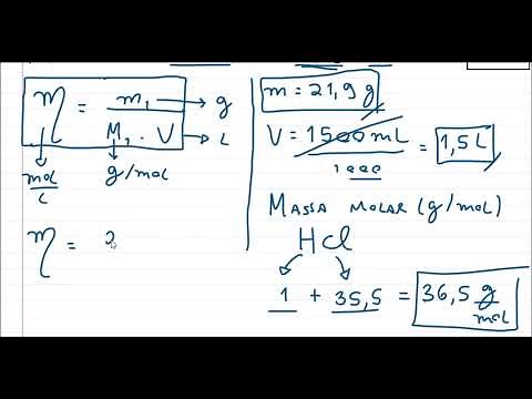 Calcule a molaridade de uma solução HCl com volume de 1500 mL, contendo 21,9 g de HCl.