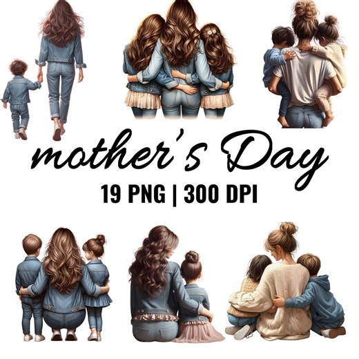 19 Watercolor Mother's Day Clipart Bundle, Girls and Boys Clipart, Mother Portrait, Family Parenting, Motherhood, Transparent Background PNG - Etsy