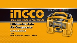 INGCO 20V Lithium-Ion Auto Air Compressor. • Max.Pressure: 160PSI/11BAR. • Digital Display & 3pcs LED Light • Automatic Stop At The Specified Pressure Includes 1 x INGCO - Auto Air Compressor; 1 x Ball Adaptor; 1 x Tyre Valve Adaptor and 1 x Air Bed Adaptor. Batteries and Chargers are not included in this deal, but can be bought separately | Ingco South Africa