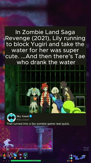 In Zombie Land Saga Revenge (2021), Lily running to block Yugiri and take the