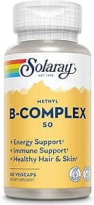 SOLARAY Methyl B Complex 50mg - Vitamin B Complex with Vitamin B12, B6, B1, Folic Acid, Biotin and More - Cellular Energy Supplements, Nerve Function Support - Vegan, 60-Day Guarantee, 60 Servings