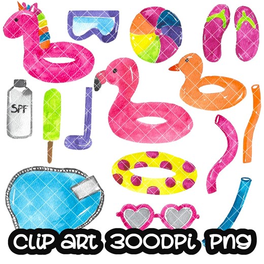 Pool Party Clip Art Watercolor Digital Clipart PNG - Etsy