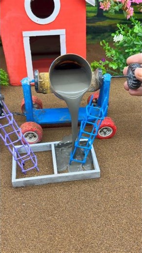 Double Mini Concrete Pillar Pour with Cement Mixer | DIY Tractor Construction #shorts
