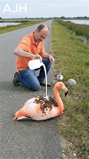 A Kind Man Helped a Flamingo and Her Chicks by the Roadside - Heartwarming story