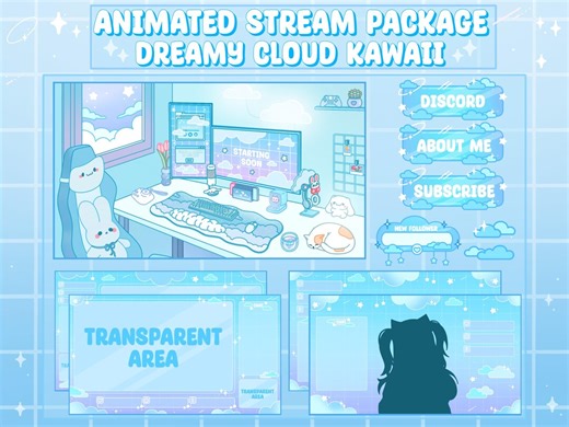 Blue Kawaii Twitch Overlay Package | Dreamy Pastel Stream Overlay | Vtuber OBS Youtube Layout - Etsy