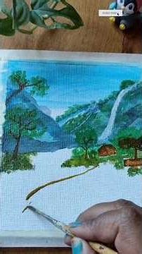 Ep-3 Aesthetic Mountain Dream Cottage Canvas Painting ⛰️🎨🖌️ #cottagecore #shorts #acrylicpainting