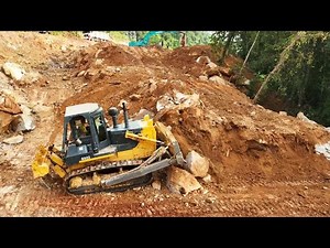 OMG!! Special Mountain Road Construction Bulldozer Excavator Digging Moving Big Rock Step Hill Road