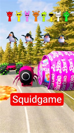 Spider man & squid game & Crazy Frog & Gummy bear & McQueen VS Bollard barbie in BeamNG.Drive