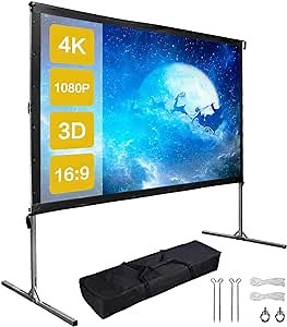 100 Inch Outdoor Projector Screen with Stand,EZAPOR 16:9 Projection Screen 4K Ultra HD Portable Fast Foldable Stand for Movie Theater Camping Indoor Outdoor Meeting Office