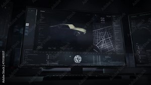 Advanced spy tech is searching for the stolen car. Advanced spy tech examines the target vehicle of the suspects. Advanced spy tech has detected the target item in the back of the criminals car. UI