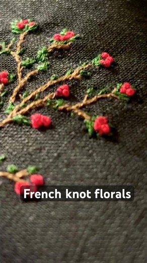 French knot & split backstitch complete, adding foliage 🌱 #frenchknot #embroidery