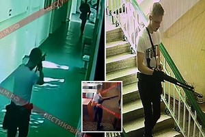 Chilling moment Crimea college gunman calmly stalks halls shooting at will