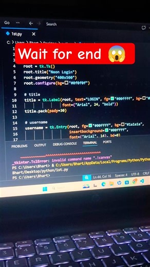 🔥 Python Login Page Tutorial | #coding #viralvideo #programming #code #python #pythontutorial #short