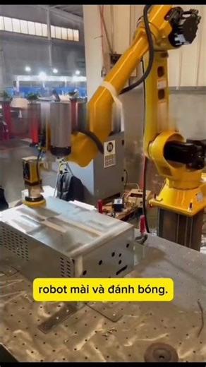 Robot grinding & polishing aluminum enclosures, automated factory footage