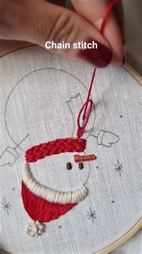 Chain stitch snowman's scarf embroidery⛄️ #embroidery #tutorial #diy #christmas #handmade #art