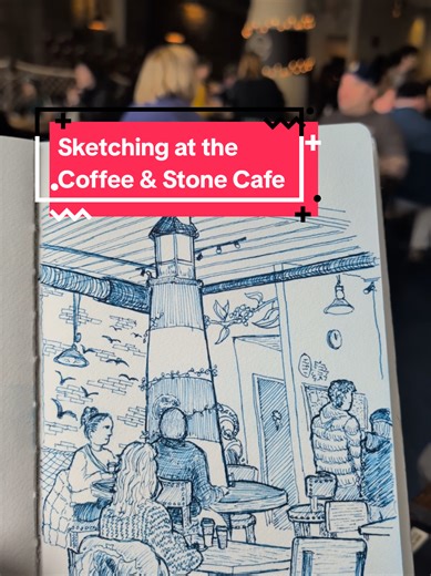 Now that the storm subsided, I went #UrbanSketching at the Coffee & Stone Cafe. Playing around with Noodler's Azure ink in my Twisbi Eco. #JPSInkArt #UrbanSketch #UrbanSketchersBuffalo #CoffeeHouse