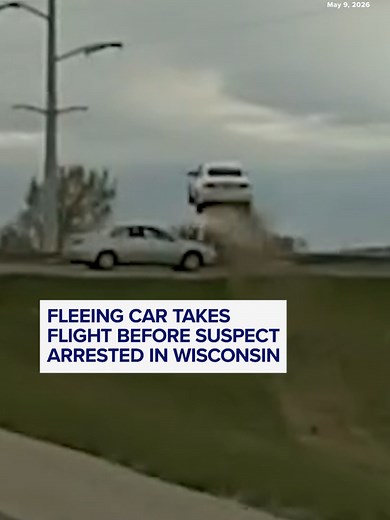 Footage released by authorities in Wisconsin shows a suspect's car go flying over another vehicle as they attempted to flee. The suspect, who is being held on multiple charges, was eventually arrested after a short foot chase, officials said.