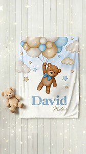 Wrap your little one in coziness with our Personalized Bear Balloon Soft Throw Blanket. Perfect for birthdays, baby showers, or as a special gift for newborns and kids. | Callie Gifts