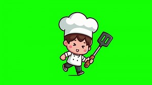 Cute chef 2d looping animation with green screen