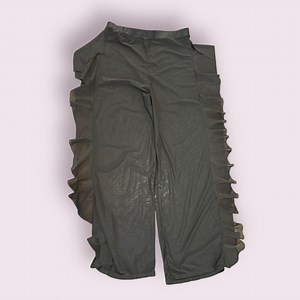 Sheer Ruffle Swimsuit Cover-Up Pants - Black Flowy Beachwear, Size L