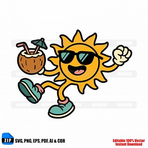 Summer Sun SVG Cartoon Happy Sunshine Vacation Tropical Fun Cricut Shirt Sticker Logo - Etsy