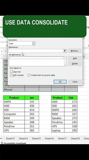 consolidate data in excel, |excel consolidate tool #exceltrciks #shorts #exceltricks #excelshorts