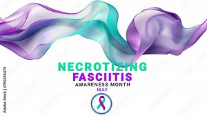 Necrotizing fasciitis awareness month. Teal and purple color ribbon wave motion.