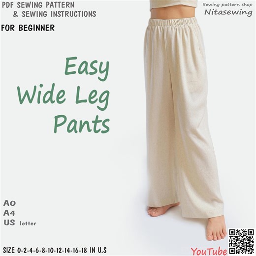 Patron PDF de couture de pantalons larges - PDF numérique à télécharger instantanément avec des instructions détaillées - Etsy Canada