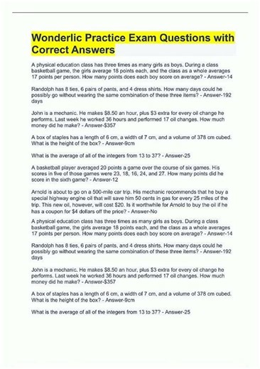 Latest Wonderlic Exam with 50 Questions and Answers1085 video