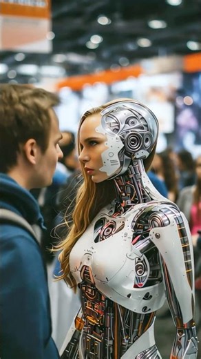 Man Tests the Newest Girlfriend Robot at the Expo. #robots #irc #humanoid #expo