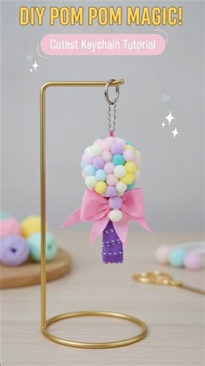 DIY Lollipop Keychain: Cute & Easy Pom Pom Craft from Waste Plastic Caps!#recyclecraftideas #easydiy