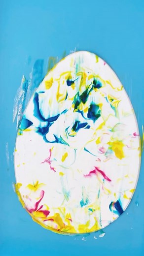 Swirl food coloring drops (or paint) on top of foam shaving cream. We do this inside of a baking dish or tray. Gently press an egg shaped paper (cardstock works best) down on top of the shaving cream, press down evenly, remove, and scrape off excess. We use an index card, popsicle stick, or gift card for this. Let your egg dry and admire your beautiful work! Kids love this process art activity and I love that the end result is different every time. Save it to try this week 🐣💛 #eastercraftsfork